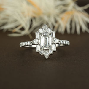 Fancy Emerald Cut Solitaire Vvs1 Lab Grown Diamond Ring Made in 10K 14K 18K Solid Gold for Women - Product Image 1