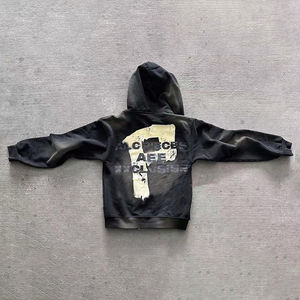 Acid Wash Sun Faded Distressed Vintage <b>Hoodie</b> and Sweat Shorts Custom <b>Full</b> <b>Zip</b> <b>up</b> <b>Hoodie</b> Puff Print Shorts Set for Men - Product Image 5