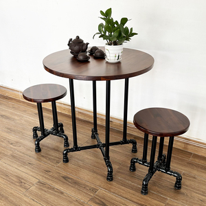 CBCF197 Acacia Wood Pipe <b>Table</b> and Chair Set <b>Rustic</b> Industrial Design for Home <b>Farmhouse</b> or Bedroom Classic <b>Dining</b> Furniture - Product Image 4