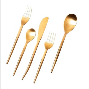 Ensemble de couverts de mariage en acier inoxydable, Long bâton plaqué or, poignée en acier inoxydable de couleur mate, Logo de luxe, hôtel - Product Image 5