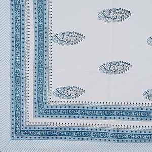 Hand Block Print Blue Floral <b>Table</b> Cover Banquets Hotel Bohemian Style Printed Cotton <b>Table</b> <b>Cloth</b> for Womens - Product Image 2