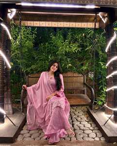 Traje Sharara Salwar Kameez de Bollywood para Mujer, Estilo Pakistaní Indio, para Bodas y Fiestas, Largo hasta el Suelo, de Secado Rápido, Exportación Radhe - Product Image 5