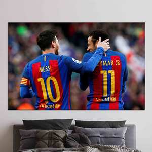 Tableau sur toile de football Messi & Neymar : Décoration pour la cave des hommes, toile encollée - Product Image 1