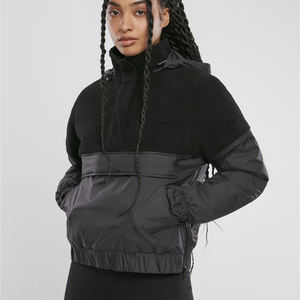 Veste à capuche en polaire et nylon noire pour femmes, demi-zip, pull à manches longues, vêtement d'extérieur chaud, décontracté, sportif, confortable, pour l'hiver et l'automne - Product Image 1