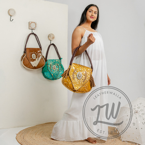 LW Sac à bandoulière en cuir véritable de style bohème pour femmes, fait à la main, imprimé léopard, noir pour l'automne et l'hiver. - Product Image 1
