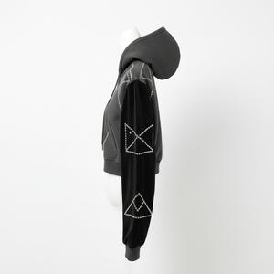 Sweat à capuche court pour homme en molleton 500 GSM 100% coton, noir, avec poche croisée ornée de strass, coupe ample, sur mesure, haute qualité, pour l'hiver - Product Image 3