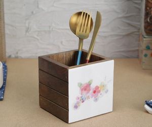 Customizable Decorative Kitchenware Storage Holder Handmade Wooden Utensil Caddy with Spoon Rests for Home Hotel or Party - Product Image 5
