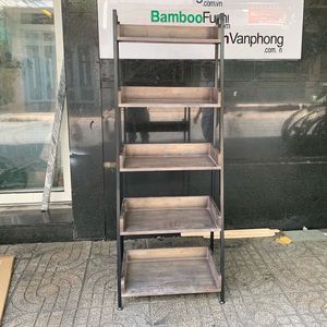 CASAN 60x36x160cm KS68093 Trapezoid 5-Tier Shelf Rubber Wood Standing Type for Living Room Storage-Bags Tools - Product Image 6