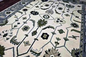 Tapis de noeud noué à la main de haute qualité motif abstrait laine Oushak Style turc brodé pour le travail et le salon chambre - Product Image 4