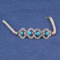 Bracelet pour femme en argent sterling 925, serti de perles blanches et bleues, turquoise, design géométrique, religieux, tendance, avec chiffres, pour anniversaire