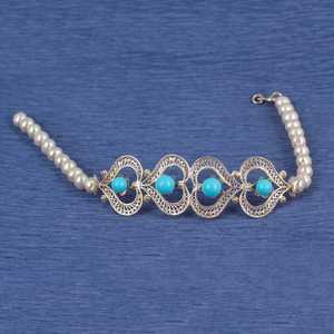 Pulsera Geométrica de Plata de Ley 925 con Perlas, Turquesa y Diamantes, Diseño Religioso y Moderno con Números, para Regalo o Aniversario - Product Image 1