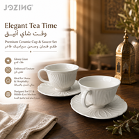Ensemble de tasses à café et soucoupes en céramique blanche de luxe en gros, tasses à thé en porcelaine gaufrée pour hôtels, restaurants et maisons