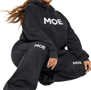 Ensemble de sweat-shirts et de pantalons de survêtement en coton à épaules tombantes pour femmes, logo personnalisé, poids lourd 500 GSM, streetwear, ensemble deux pièces, vente en gros - Product Image 5
