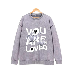 Sudadera Larga Beige Estilo Urbano con Hombros Caídos, 100% Algodón, Corte Holgado Personalizado, Estampada, para Otoño e Invierno, para Mujer - Product Image 4