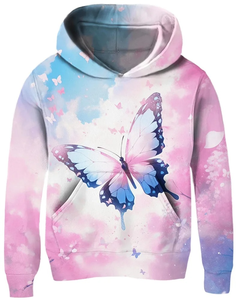 เสื้อมีฮู้ดสวมหัวแขนยาวพิมพ์ลายผีเสื้อสำหรับผู้ชายผู้หญิงลำลองโชว์ไหล่ผ้าใบขนาดใหญ่ดีไซน์ยูนิเซ็กซ์ - Product Image 5