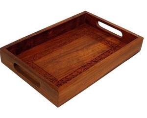 Bandeja de servicio personalizable de madera de bambú y metal de hierro, diseño de doble oreja para Hotel y comedor en casa, comida, té/café, uso en la cocina - Product Image 2