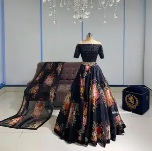 Digitale Print Lehenga Choli Voor Dames Feestkleding Fabrikant Tarief Designer Feestkleding Zijde Stof Indian Stijl Groothandel 2023