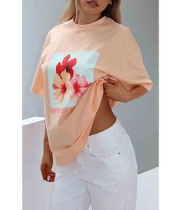 เสื้อยืดสตรีทแวร์พิมพ์ลายฤดูร้อนแบบโอเวอร์ไซส์ใหม่ รุ่นเปช ผลิตจากวัสดุรักษ์โลก - Product Image 1