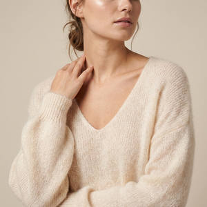 เสื้อสเวตเตอร์คอวี แขนยาวพอง ทรงลำลอง ระบายอากาศได้ดี ผ้าริบ 80% ขนแพะเด็ก ผสมโพลีเอไมด์/สแปนเด็กซ์ เหมาะสำหรับฤดูหนาว - Product Image 3