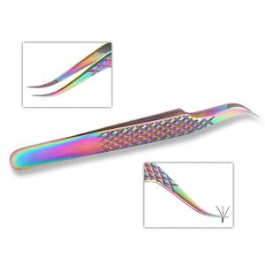 Pince à épiler semi-courbée de 12 cm pour extensions de cils, poignée à prise diamantée, pointe en fibre, pince à épiler de précision pour cils - Product Image 1