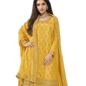 Traje Sharara de trabajo de secuencia de bordado de Georgette pesado de último diseñador por Fab Zone - Product Image 1