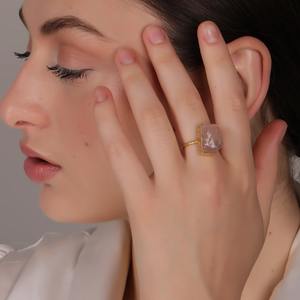 Anillo de piedras preciosas sin forma de cuarzo rosa hecho a mano para mujer, aniversario de compromiso o regalo de cumpleaños de la India - Product Image 5