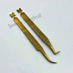 Pinces à épiler de haute qualité à pointe en fibre pour cils, en acier inoxydable et multi-pièces, stockage, greffage de cils, pinces à épiler dorées - Product Image 5