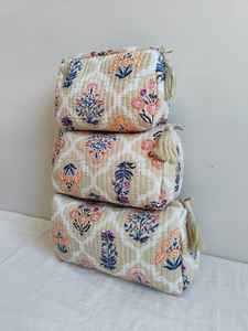 Set Of 3 Cotton Quilted Makeup <b>Bag</b> & <b>Organizer</b> Cotton Toiletry Case <b>Travel</b> <b>Bag</b> Floral Print Makeup <b>Bag</b> Toiletries <b>Organizer</b> <b>Bag</b> - Product Image 2