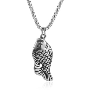 Yunnique Collier avec pendentif poisson en acier inoxydable pour homme, unique, punk, rétro, tendance 24084 - Product Image 2