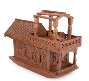 Bateau de maison du Cachemire sculpté en bois de noyer avec lumières 18 pouces décoration de la maison décor de ferme parfait pour les cadeaux - Product Image 3