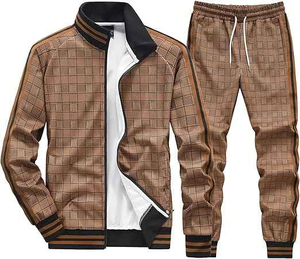 Trajes de chándal a cuadros de 2 piezas de alta calidad para hombre, traje hasta la rodilla con cremallera completa - Product Image 2