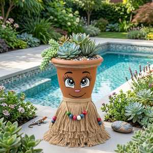 Handmade Bohemian Decorative Flower Pot Cute Face Design Jute Tassel Beaded <b>Planter</b> Indoor Outdoor Gift Pot - Product Image 1