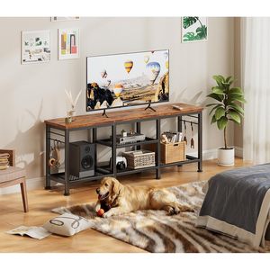 Modern Rustic TV Stand for 55 Inch TV, Entertainment Center with Open Storage Shelves and Soundbar Shelf, Metal <b>Frame</b> Media Cons - Product Image 5