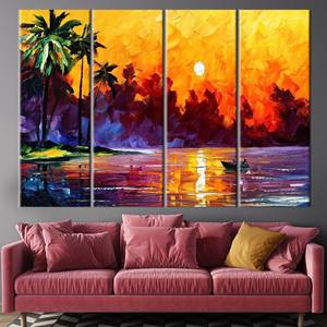 Art sur toile aux couleurs estivales vives : œuvre d'art imprimée représentant un paysage marin coloré, 4P : encadré - Product Image 1