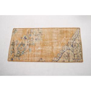 Turkish Vintage Small Rug 1.6x3.3 ft, <b>Yellow</b> <b>Wool</b> Rug - Product Image 5