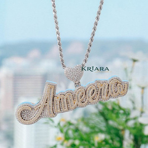 Hip Hop Lab Grown Diamond <b>Name</b> Pendant 18K Gold Plated 925 Silver Round Brilliant Cut Unisex Luxury Jewelry - Product Image 4