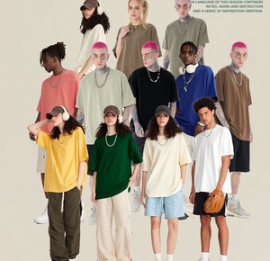 Camiseta deportiva Unisex de cuello redondo de algodón de alta calidad, ropa de calle, camiseta con hombros caídos de peso pesado para hombres - Product Image 2