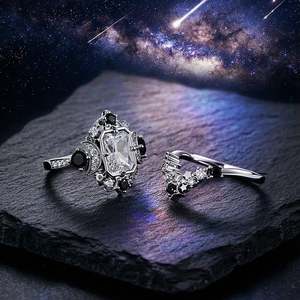 Ensemble de bagues de mariée Jeulia Star Moon Radiant Cut en argent sterling - Product Image 5
