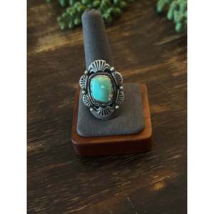 Navajo Handmade Yellow Gold Carico Lake Turquoise Sterling Silver Ring Size 10.75 Bezel Setting Inlay for Everyday Wear Weddings - Product Image 4