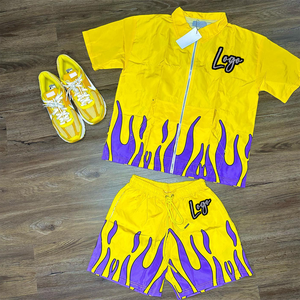 2025 Men's Custom Logo Casual Print Jacket and Shorts Set Nylon Windbreaker Sweat Suit with Print Two-Piece Tracksuit Outfit - Product Image 1