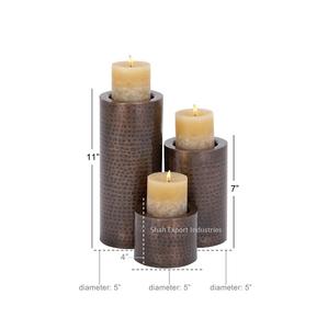 Bougeoir de pilier cylindrique en métal martelé antique en cuivre pour la maison Table à manger lumières décoration artisanat - Product Image 5