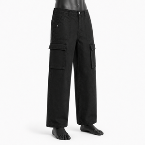 Pantalones Cargo Negros Personalizados al por Mayor, Pantalones Casuales de Algodón de Alta Calidad con Pierna Ancha y Múltiples Bolsillos para Hombre, Ropa Urbana - Product Image 3