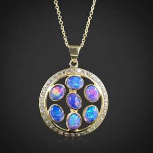 Colgante de ópalo etíope de fuego de lavanda genuina, collar con colgante de ópalo etíope, colgante de ópalo ovalado de 7 piedras, Stock limitado - Product Image 1