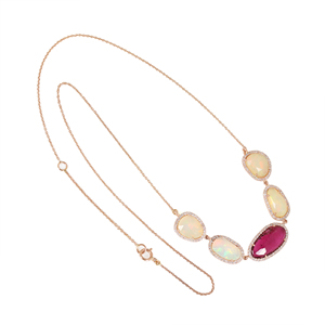 Real 14K oro rosa sólido turmalina ópalo cinco encanto colgante con 18 pulgadas cadena collar diamante Natural joyería fina proveedor - Product Image 1
