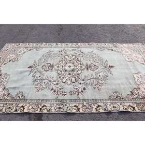 พรมวินเทจขนาด 5.3x9.8 ฟุต พรมตุรกีขนาดใหญ่ พรมสีน้ำเงินขาวล้วน - Product Image 3