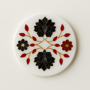 Dessous de verre à motif floral jaune fabriqué à la main avec feuilles rouges porte-boisson décoratif rond élégant décor à la maison moderne Accent - Product Image 4