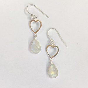 Heart Shaped Moonstone Drop Earrings Fashionable 3.4 Grams Accent <b>Accessory</b> - Product Image 1