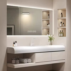 Элитный современный настенный моноблочный шкаф для ванной с раковиной, умным зеркалом с LED-подсветкой и функцией хранения, комплект для квартиры - Product Image 3