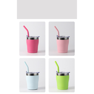 Mini Double Layer Stainless Steel Kids Cup <b>with</b> Lid Colorful <b>Straw</b> 9oz Vacuum Insulated Office Cup - Product Image 4