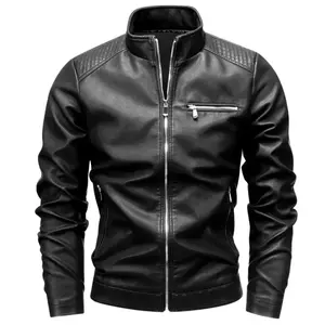 Chaquetas de Cuero PU Casuales de Moda para Hombre, Cuello Alto, Abrigo de Motociclista Cálido, Estilo Atractivo en Tela de Lona, Chaqueta para Hombre - Product Image 2